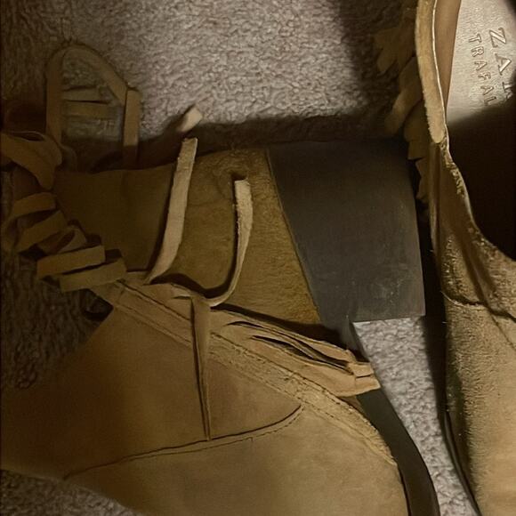 Zara Trafaluc Tan Suede Leather Fringed Ankle Boot. 9 (39) - Picture 4 of 4